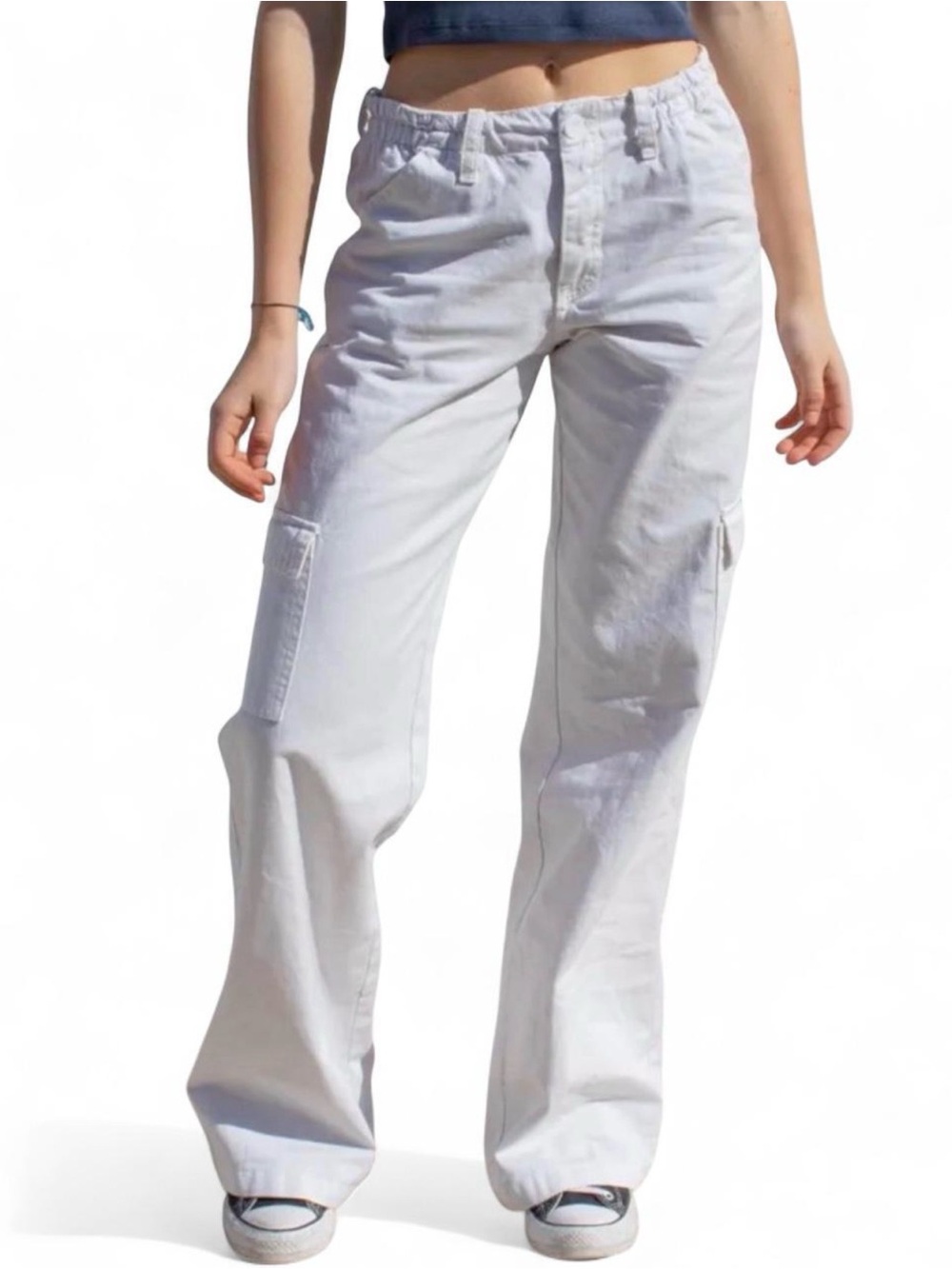 Women's White Wide-Leg Cargo Jeans